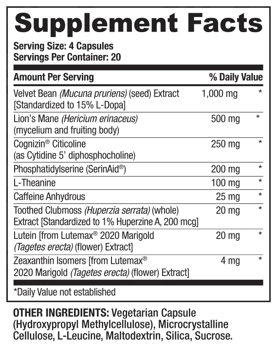 Supplement Facts of Alpha Brain Black Label